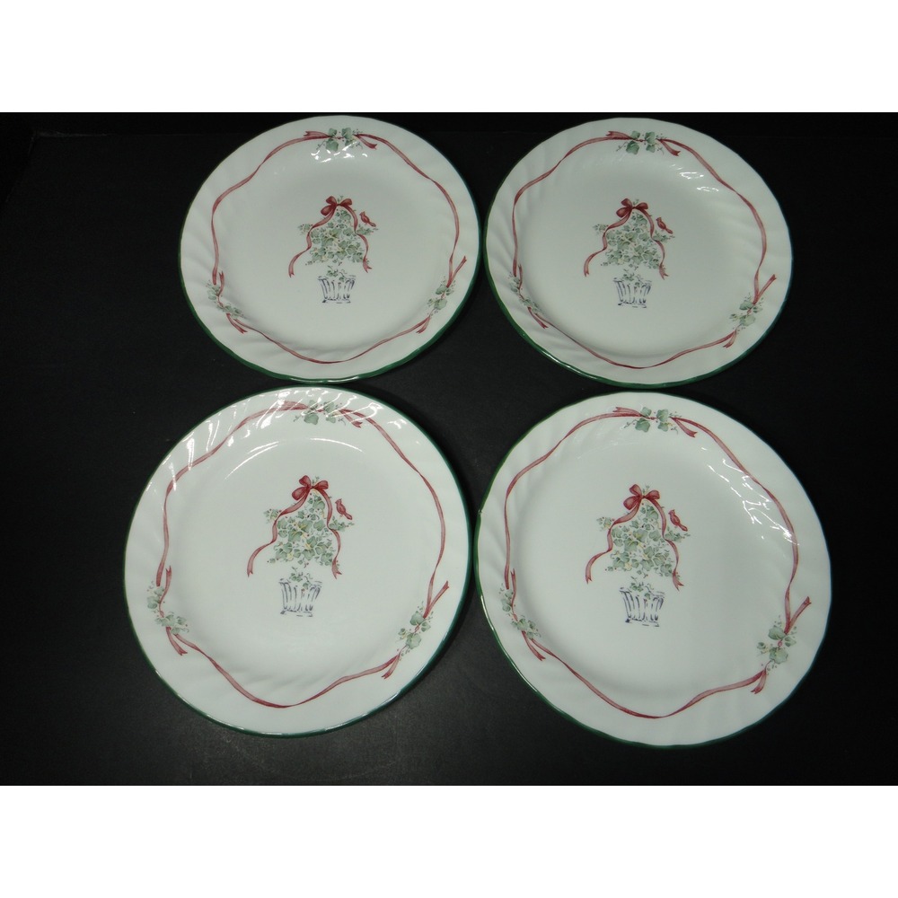 Corelle Callaway 7.25" Holiday Bread Plates Set of 4 Cardinal Topiary Vintage